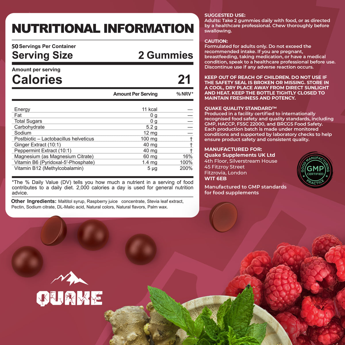 Postbiotic Gummies – Raspberry Flavour