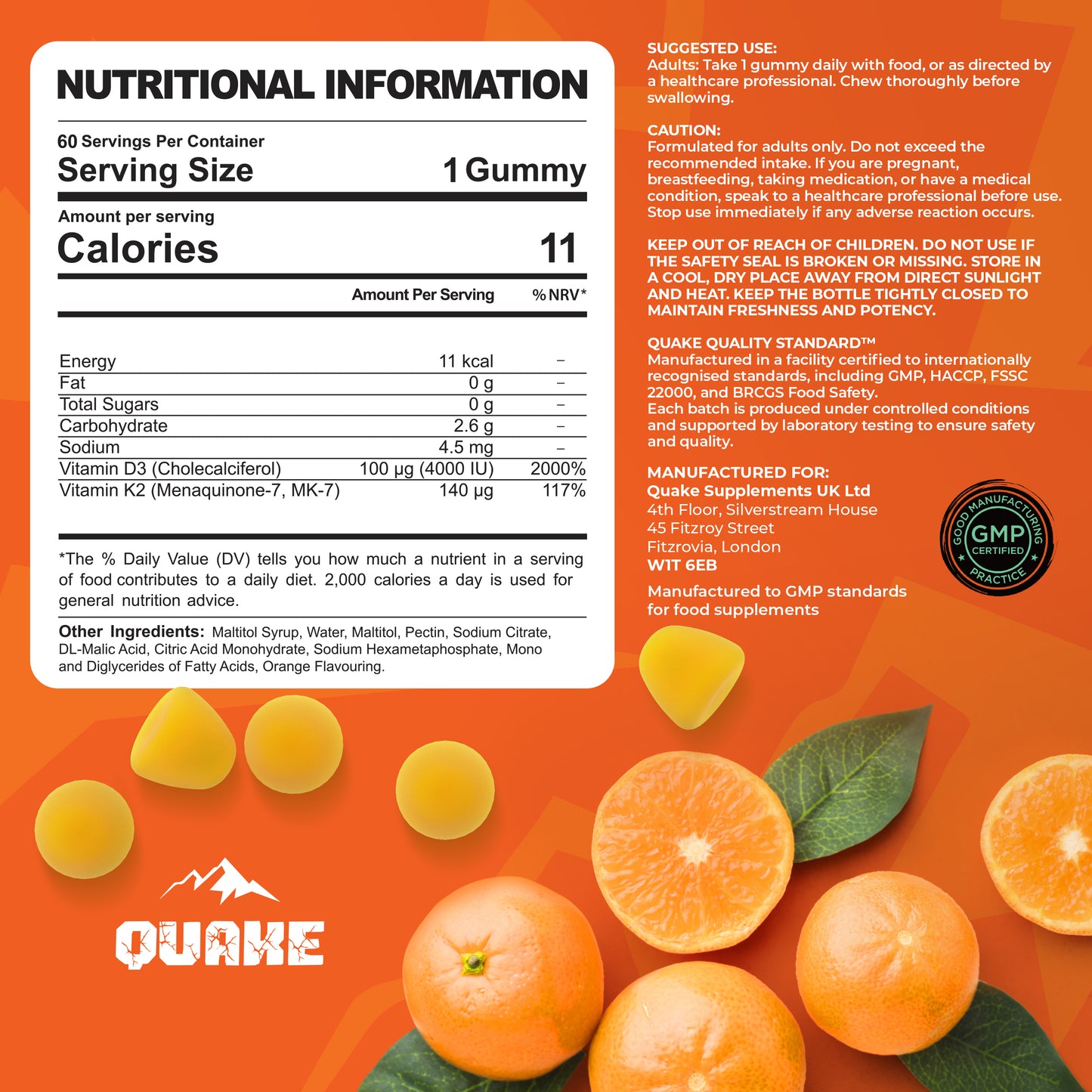 High-Strength Vitamin D3 + K2 Gummies  – Orange Flavour
