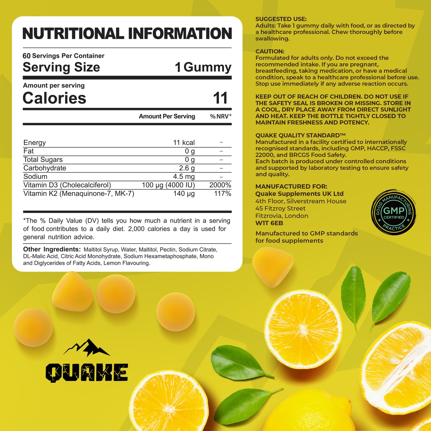 High-Strength Vitamin D3 + K2 Gummies  – Lemon Flavour