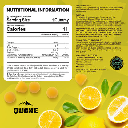 High-Strength Vitamin D3 + K2 Gummies  – Lemon Flavour
