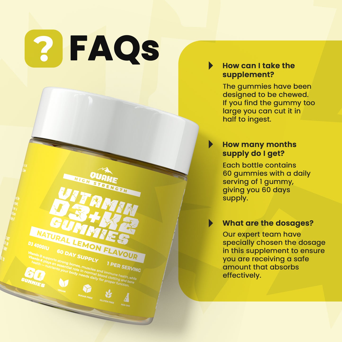 High-Strength Vitamin D3 + K2 Gummies  – Lemon Flavour