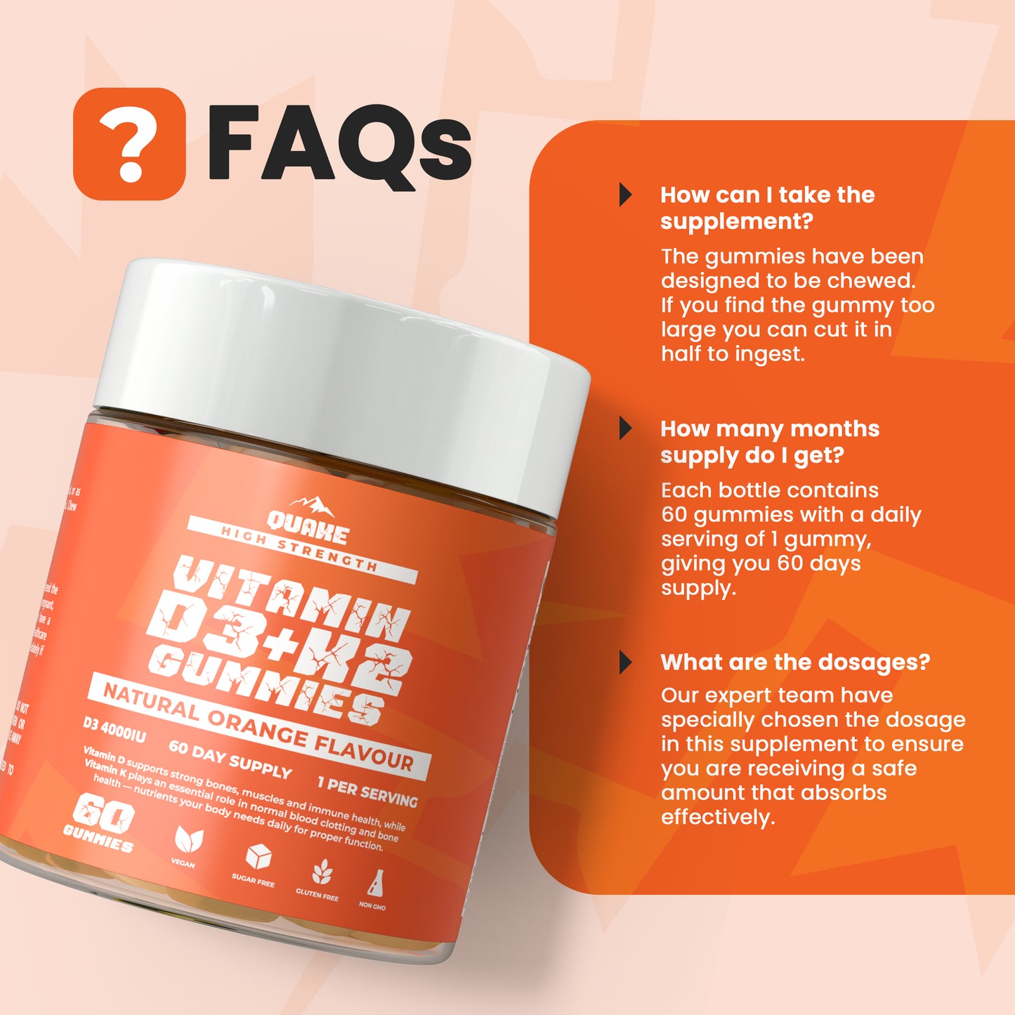 High-Strength Vitamin D3 + K2 Gummies  – Orange Flavour