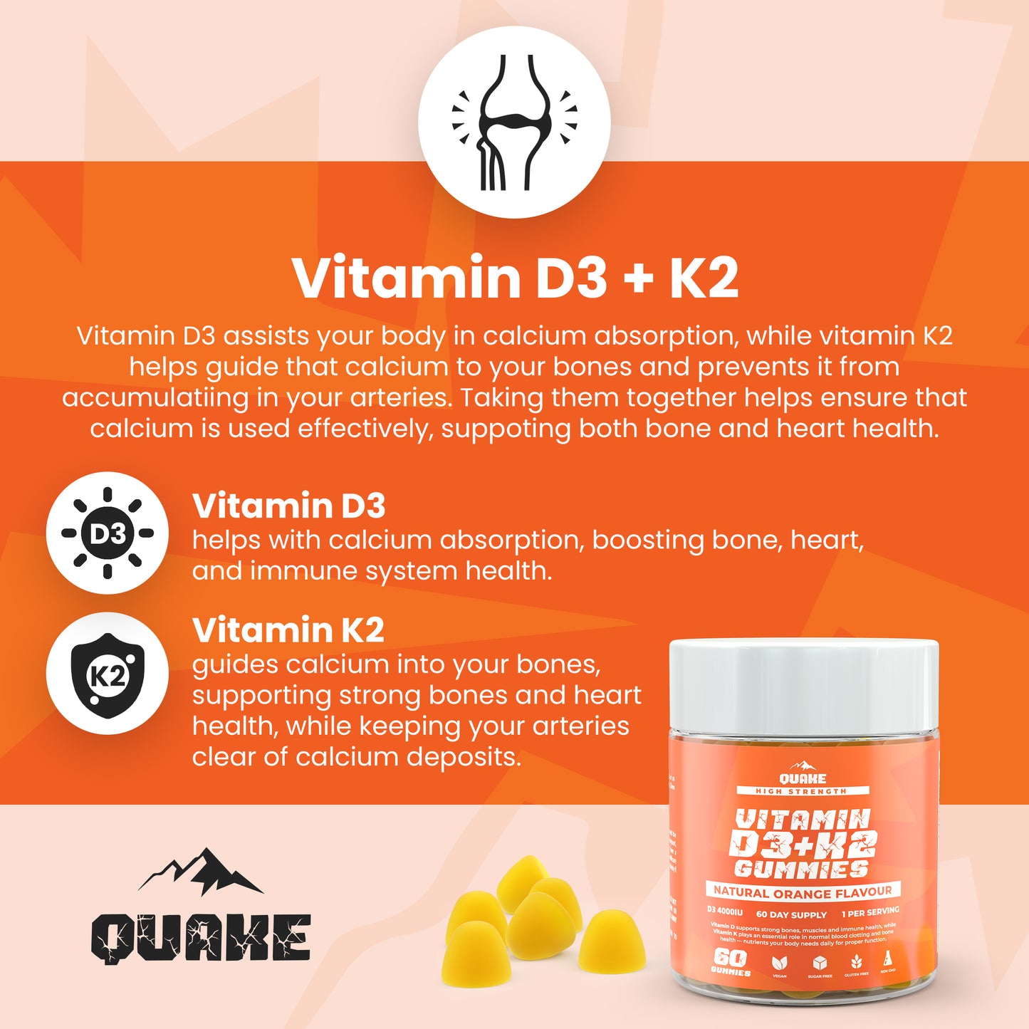 High-Strength Vitamin D3 + K2 Gummies  – Orange Flavour