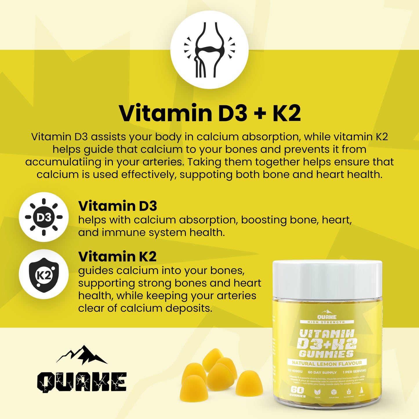 High-Strength Vitamin D3 + K2 Gummies  – Lemon Flavour