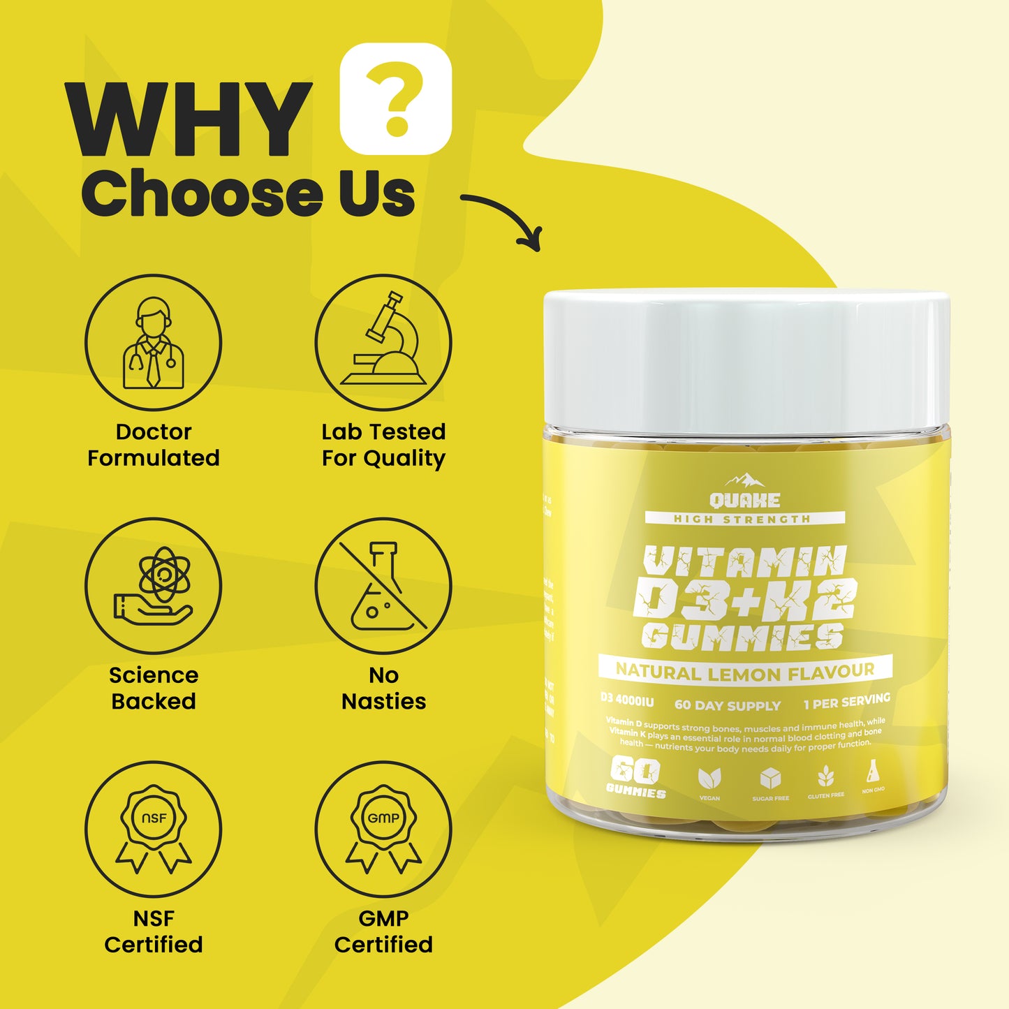 High-Strength Vitamin D3 + K2 Gummies  – Lemon Flavour