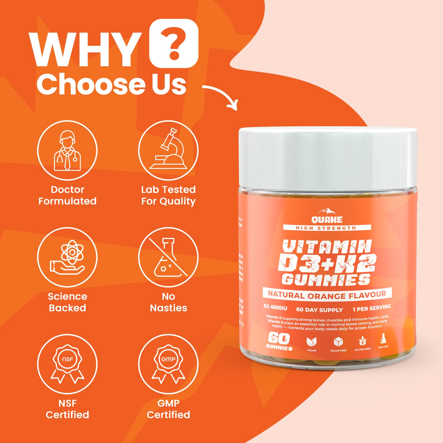 High-Strength Vitamin D3 + K2 Gummies  – Orange Flavour