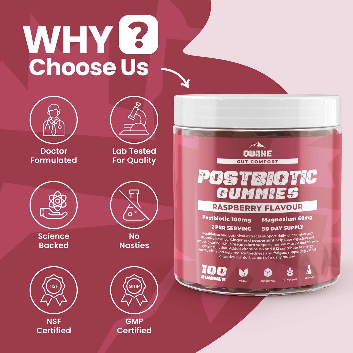 Postbiotic Gummies – Raspberry Flavour