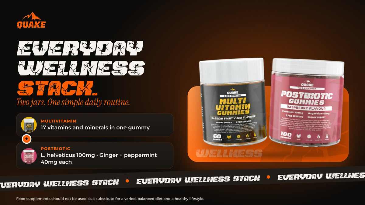QUAKE Everyday Wellness Stack: Multivitamin and Postbiotic gummies